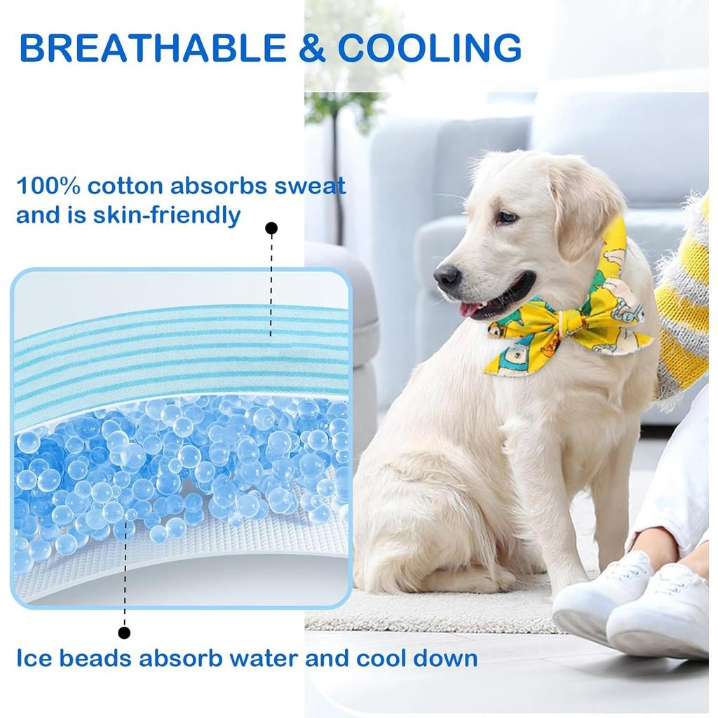 Reusable Pet Cooling Neck Wrap, Summer Cartoon Ice Collar for Dogs Cats, Heat Relief Cold Scarf for Outdoor Walk