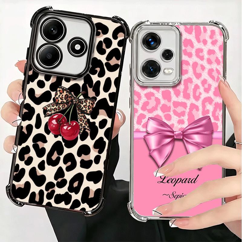 Leopard Print Bow Trend Soft Phone Case For Xiaomi Redmi Note 14 15 Pro Plus 13 12 11S 11T 5G 10 9S 9 Plating Anti-Fall Fundas