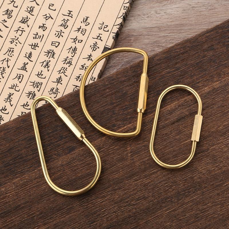 Messing Schlüsselanhänger mit Schloss D Schlüsselanhänger Goldfarben Camping Karabiner Überleben Campingausrüstung Schnallen Haken Schlüsselring Zubehör