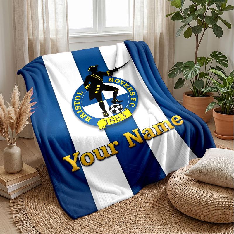 Bristol Rovers Individueller Name Text Flanelldecke Fußball Logo Personalisierte Fleece-Wurfdecke Besonderes Geschenk für Sofa Schlafzimmer Zuhause