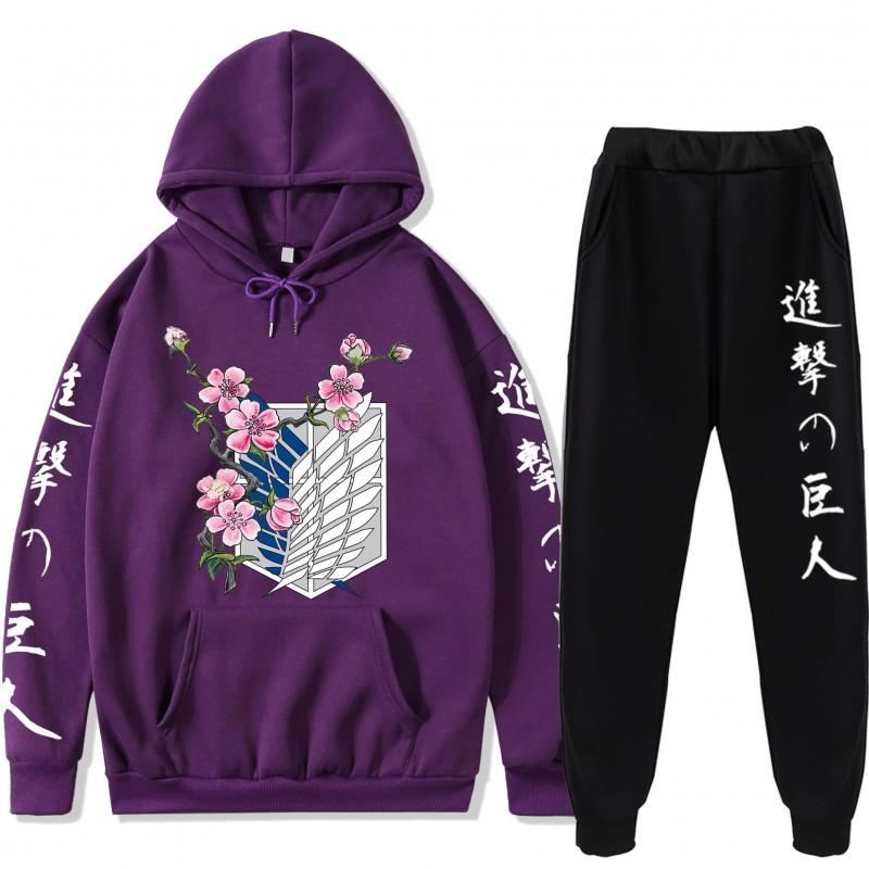 Attack On Titan Anime Hoodie Sweatpants Set Teen Casual Streetwear 2-Piece