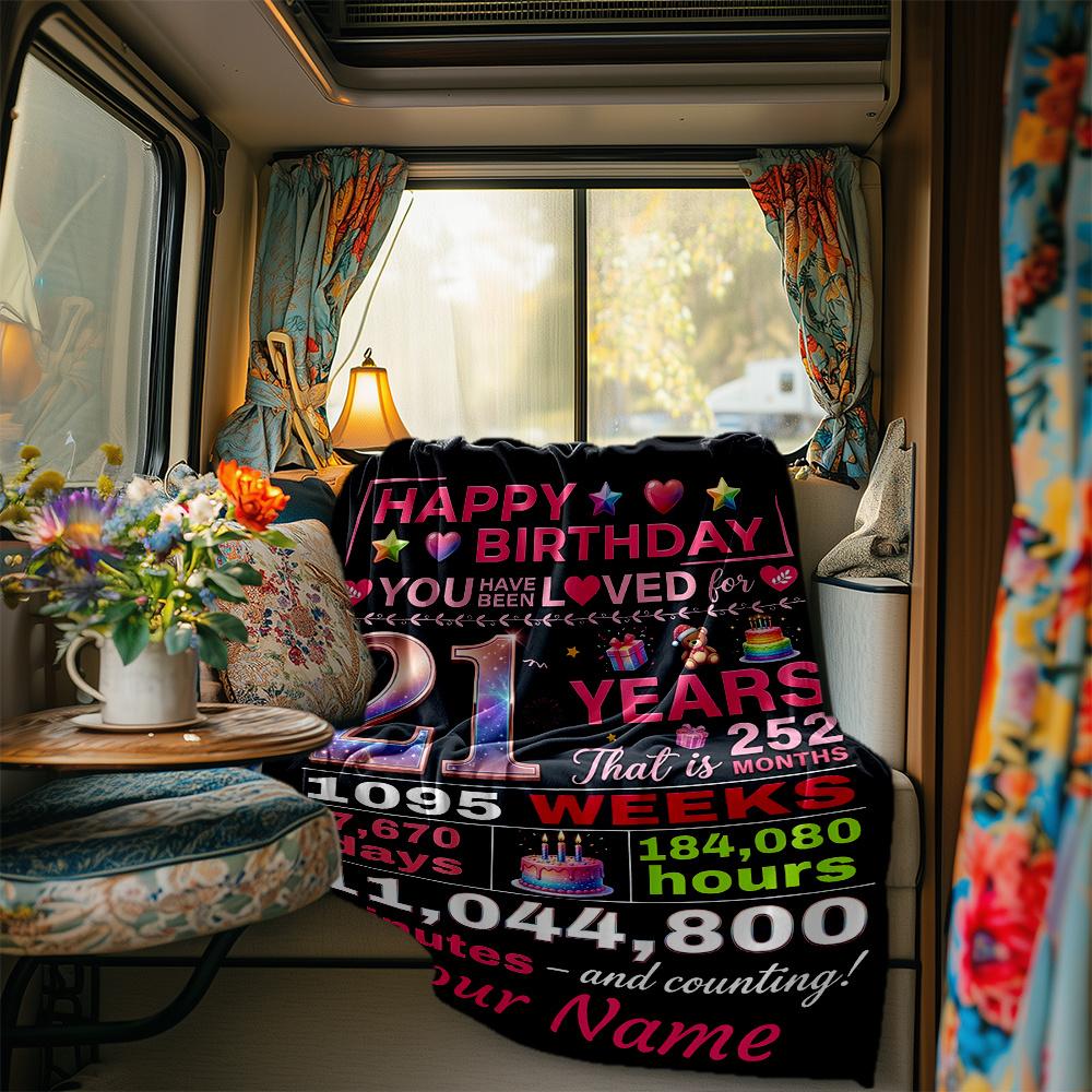 Happy 21Th Birthday Personalized Blanket Customize Text Soft Cozy Great For Picnics Outdoor Travel And Camping Sofa Office Four Seasons Multipurpose