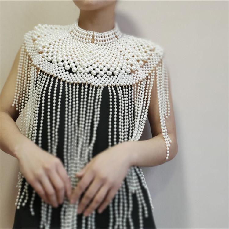 Pearl Shawl Necklaces Women 2021 Fashion Pearl Top Bra Chain Punk Sexy Pearl Body Chain Jewelry Wedding Dress Accessories