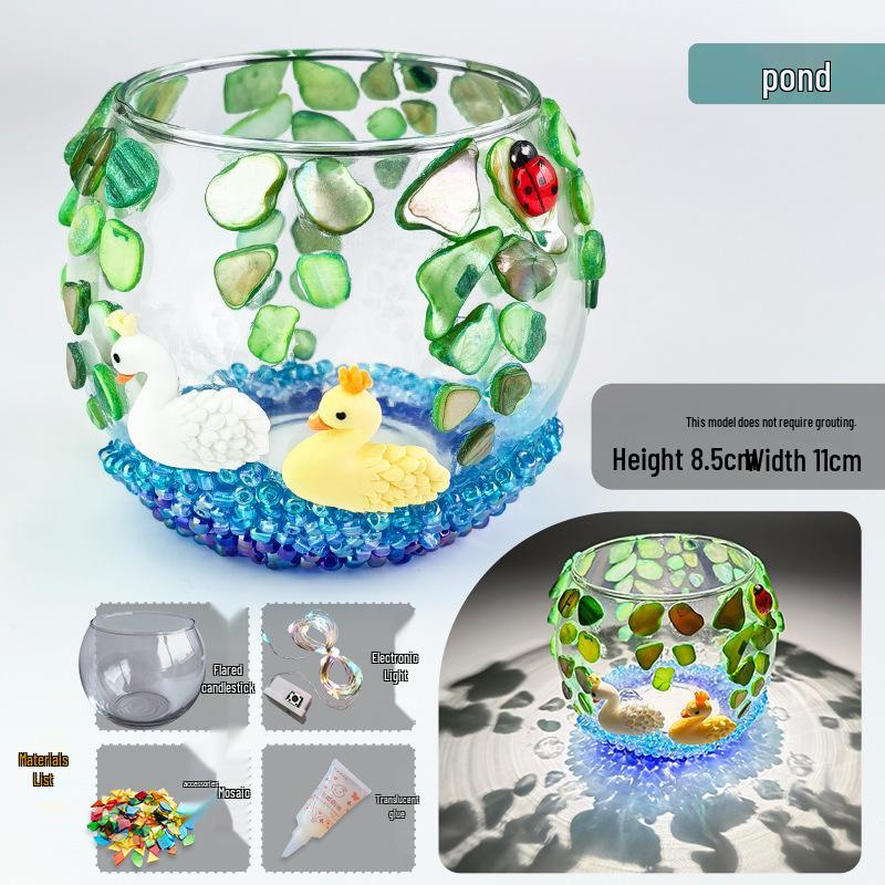 Mosaic DIY Candle Holder Kit: Educational Parent-Child Crystal Glass Light-Up Gift