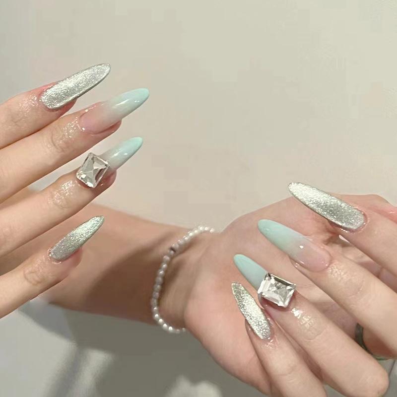Cat's Eye Wearing Nail Piece Extravagant Drill Removable Nail Piece Advanced Nail Patch Simple and Gradual Change 24 Pieces