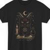 Witchy Black Cat Pentagram T-Shirt | Moon Magic Celestial Witchcore Tee | Gothic Candles Familiar