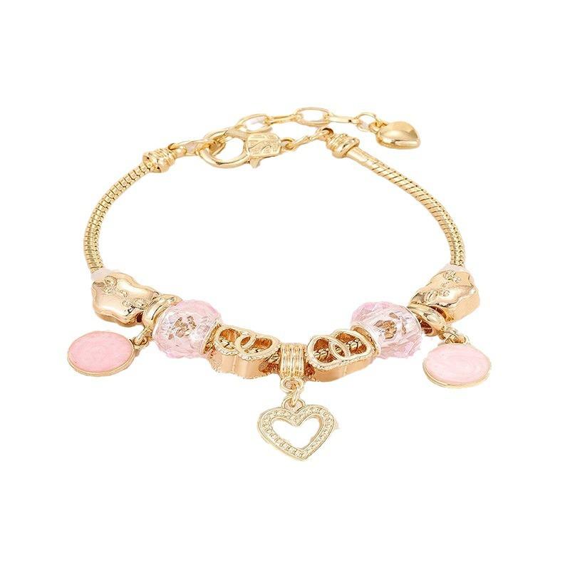 Adjustable Heart Shaped Crystal Beaded Bracelet Handmade with Chain Charm Anklet