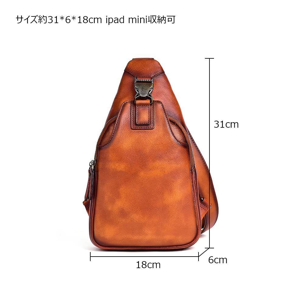 Whatna Antik-Stil Gegerbtes Natur-Rindsleder Umhängetasche Ein-Schulter-Tasche für Herren, Echtes Leder, Dick, 13547 (Braun B)