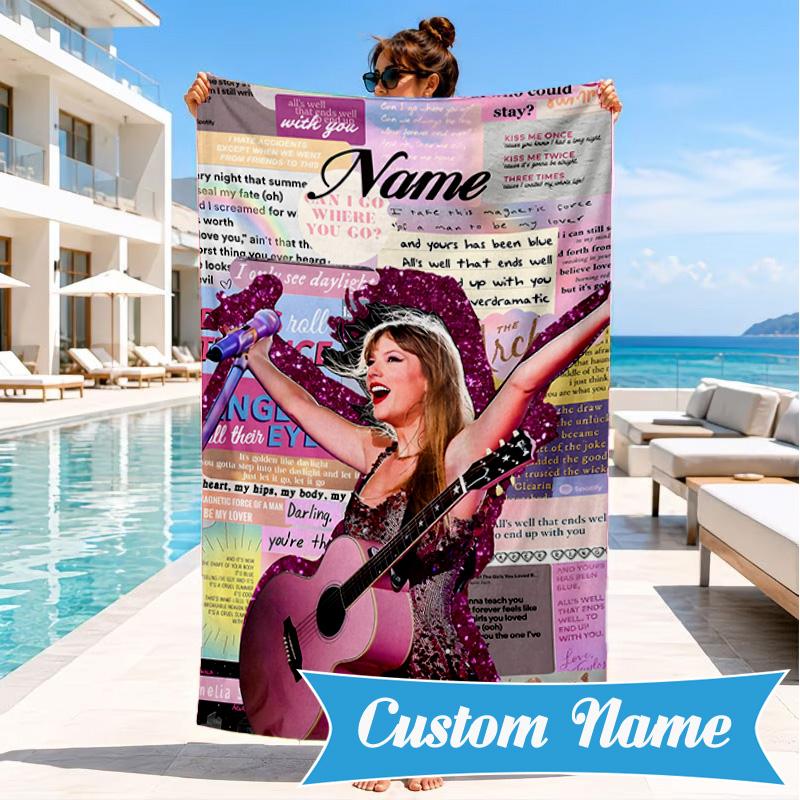 Personalisierbares Strandtuch mit Namen, Top-Sängerin Taylor, Mikrofaser-Strandtuch, Leicht für Sommerreisen, Schwimmbad-Fan, Geburtstagsgeschenk