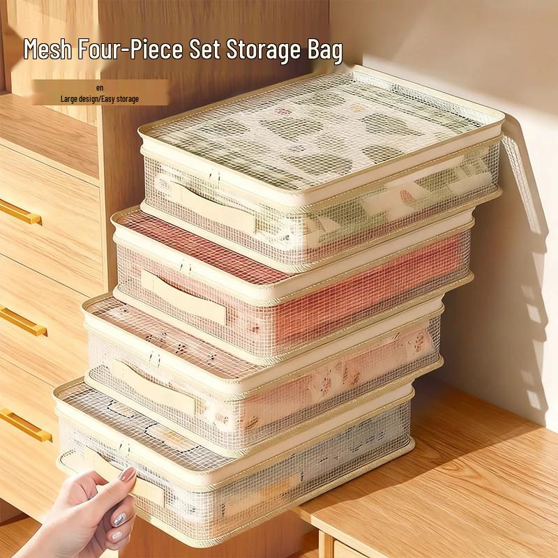 Four-Piece Breathable Storage Bag Set for Seasonal Quilt and Clothing Organization.