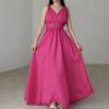 Fashion Sexy Cross V Neck Women Evening Party Dress High Waist Slim Lace Sleeveless Loose Casual Simple Elegant Long A-line Dresses Solid Clothing