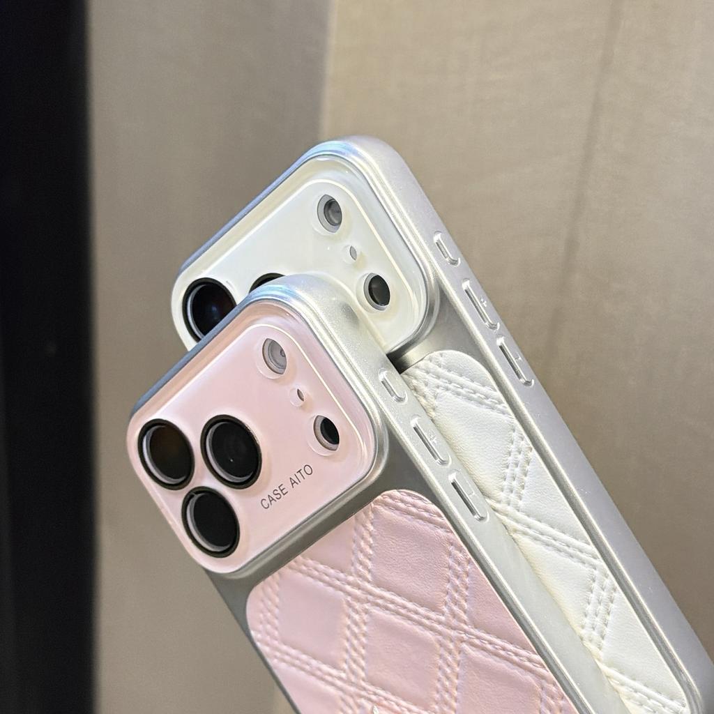 Large Window Diamond Grid PU Leather Phone Case for iPhone 13 17 ProMax 16 15 14 Pro Max Glass Lens Protecti Cover Funda