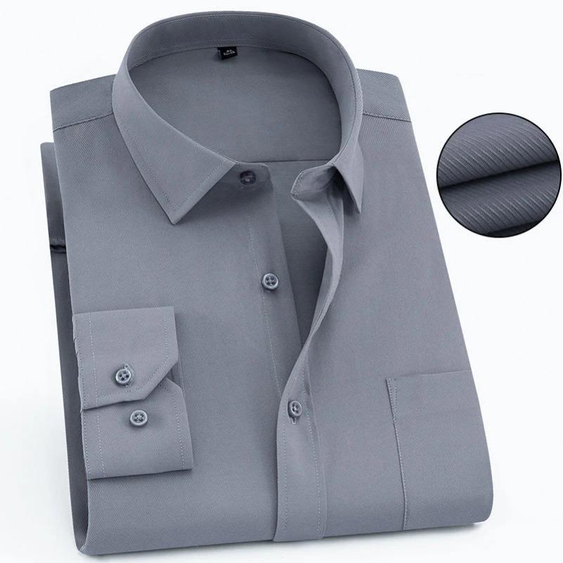 Plus Size Men's Slim Fit Plain Shirts Social Business Casual Long Sleeve Brand Dress Shirts Black Red Daily Office Multi-color