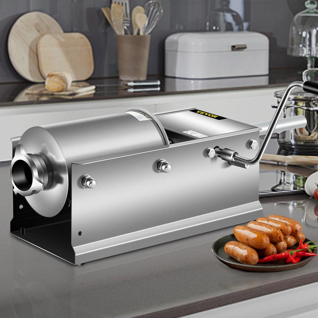 VEVOR Manual Sausage Stuffer, 3 L / 7 LBS Horizontal Sausage Machine, Dual-Speed Meat Stuffer, Made of Food-Grade 304 Stainless Steel