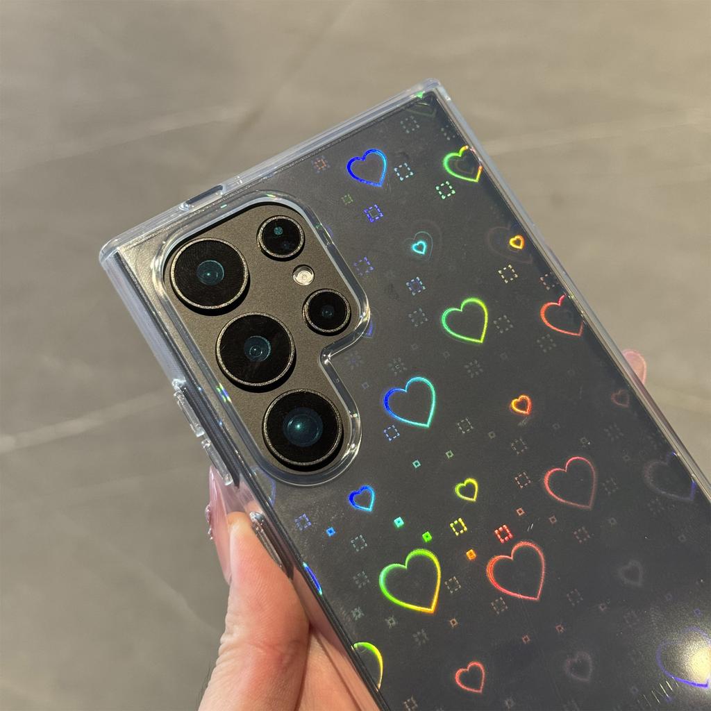 Applicable to Samsung s25 mobile phone case laser small love s25ultra colorful gradual change s26 transparent protective cover factory