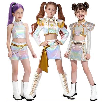 Kinderen Kpop Demonenjagers Zoey Rumi Mira Cosplay Kostuum Wit Goud Uniform Voor Kinderen Meisjes Halloween Podiumoptreden