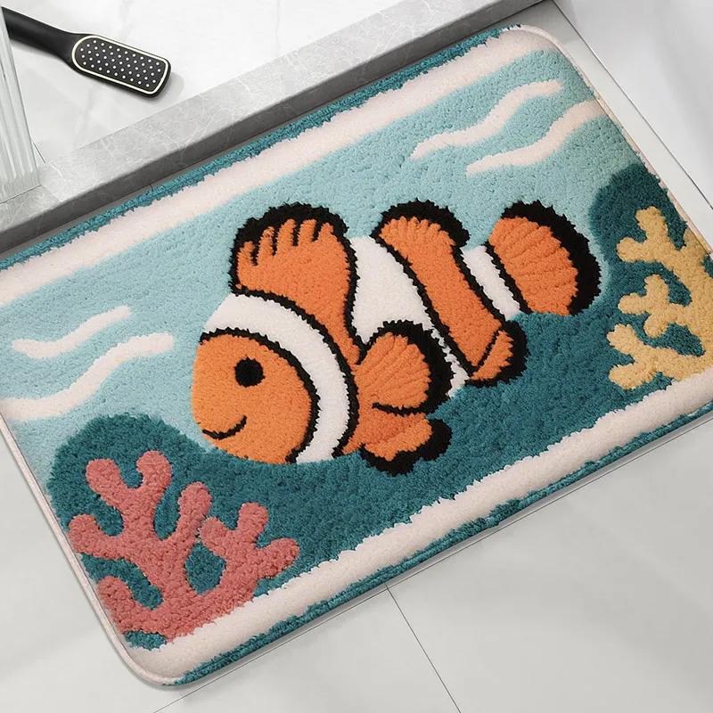 Seaside Bathroom Mat Set Toilet Water Absorbing Foot Mat Home Decor Door Mat Machine Washable