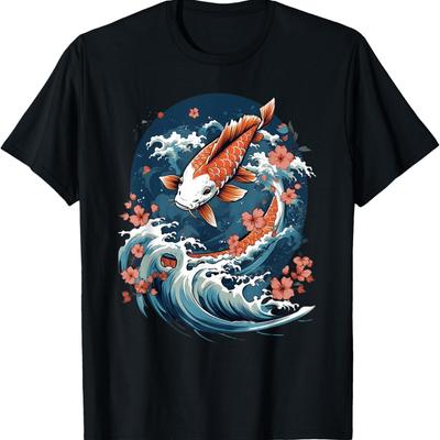 Koi Carp Ying Yang Nishikigoi Fish Cherry Blossom T-Shirt(15)