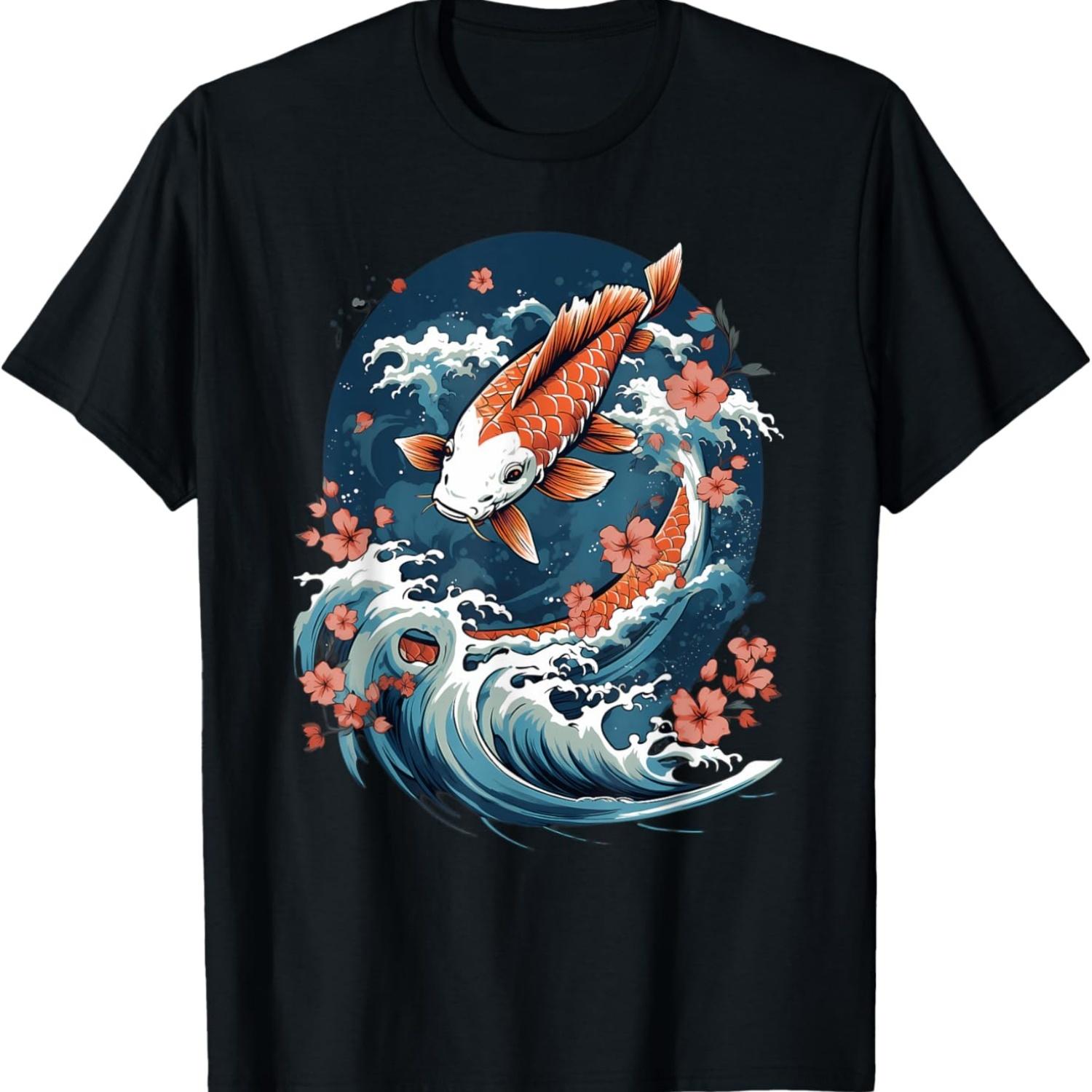 Koi Carp Ying Yang Nishikigoi Fish Cherry Blossom T-Shirt(15) S