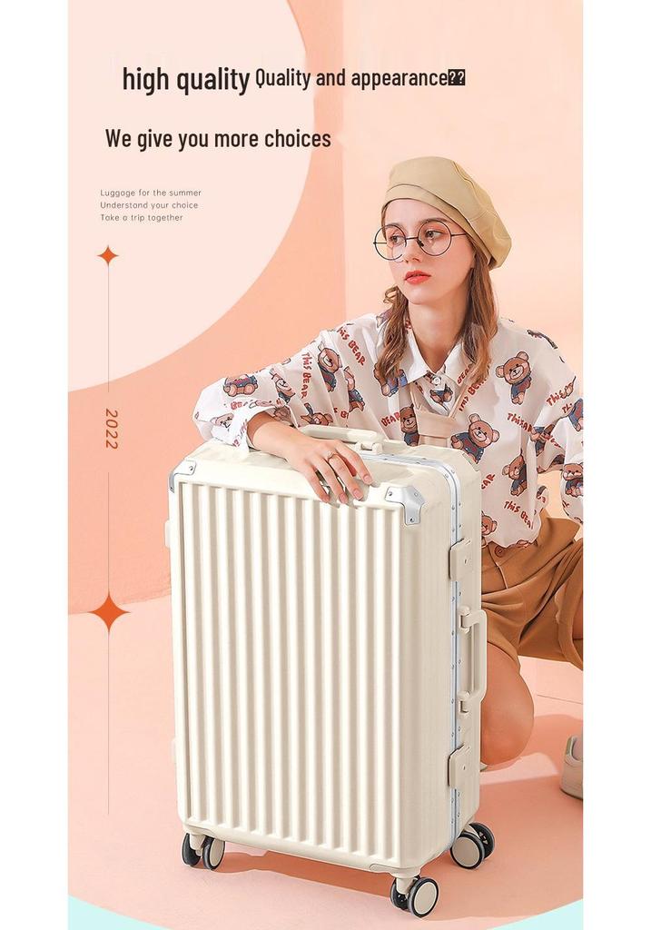 Aluminum Frame Suitcase with Silent Wheels - Wear-Resistant, 24-Inch Boarding Luggage for Students and Travelers