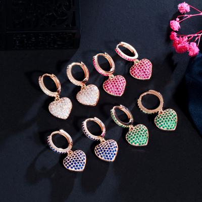 Fresh Love Peach Heart Zircon Ear Buckles, Full Diamond Heart-Shaped Zircon Earrings, Earrings.