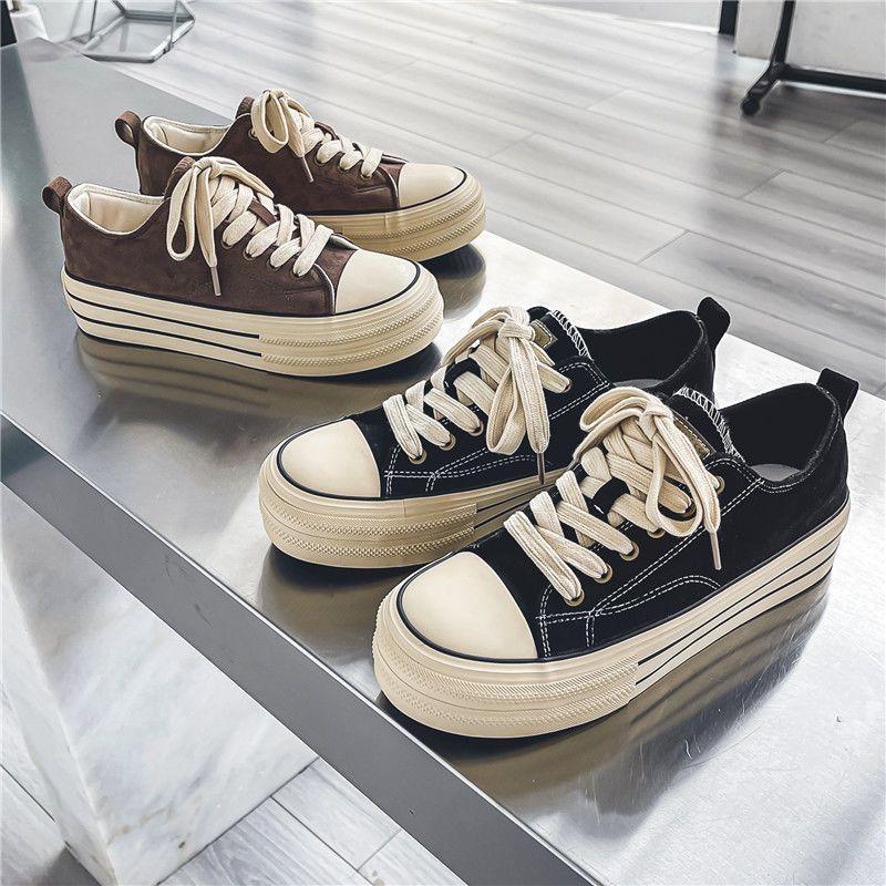 Maillard Women's Shoes Trendy Shoes Autumn New Canvas Shoes Heightened Platform Versatile Student Board Shoes Couple Casual Shoes Men