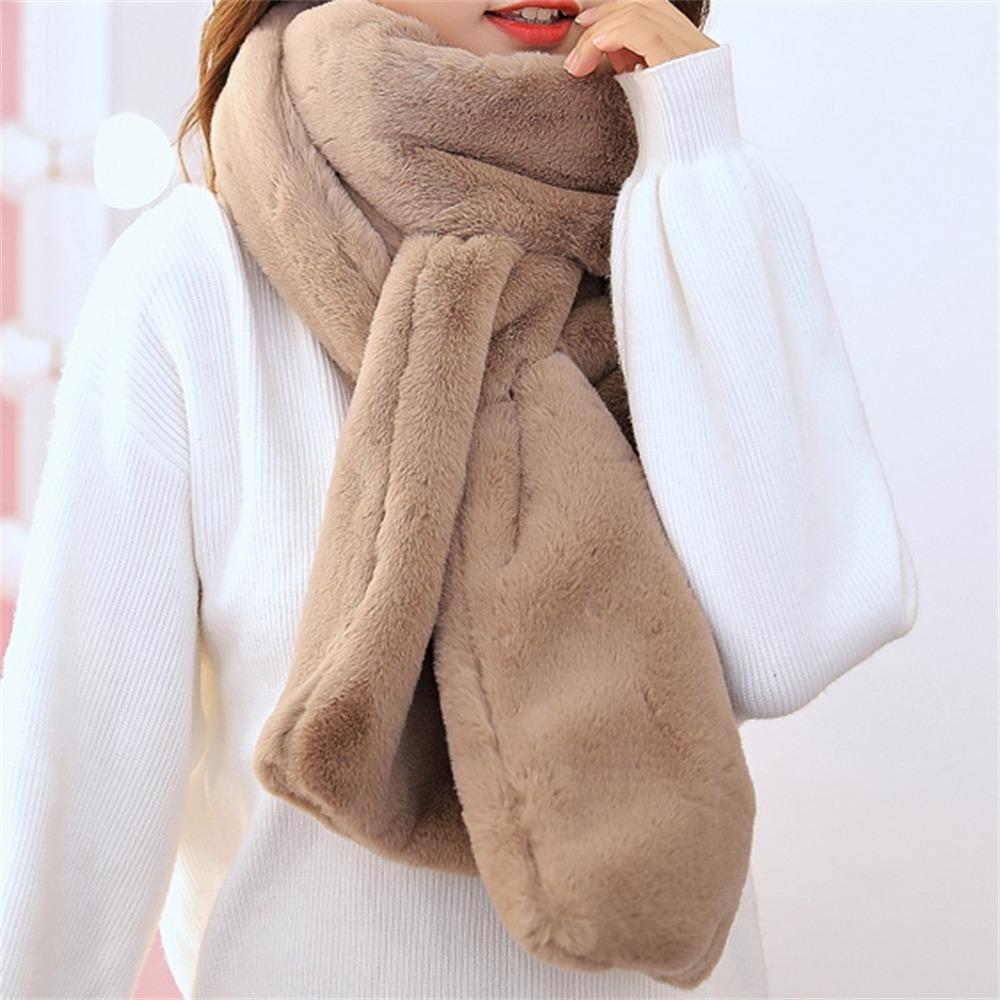 Soft Plush Faux Fur Scarf Thicken Warm Neck Protector Fashion Shawl Scarves for Women