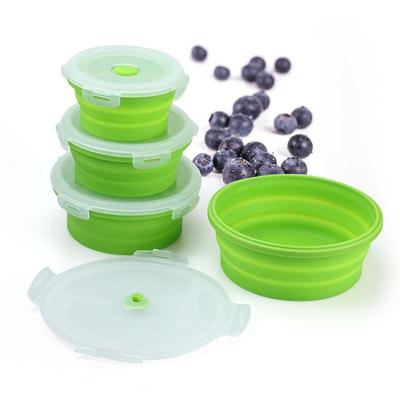 Round Foldable Silicone Lunchbox: Microwave & Refrigerator Safe Food Storage Container