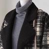 Sibaishi Women's Lazy Style Contrast Plaid Loose Wool Blend Coat