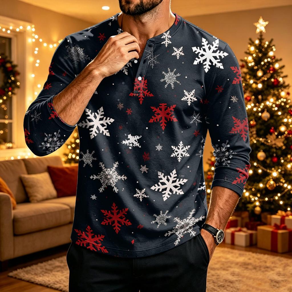 Men's Long Sleeve Christmas Print Shirt for Holiday Party Casual Daily Wear