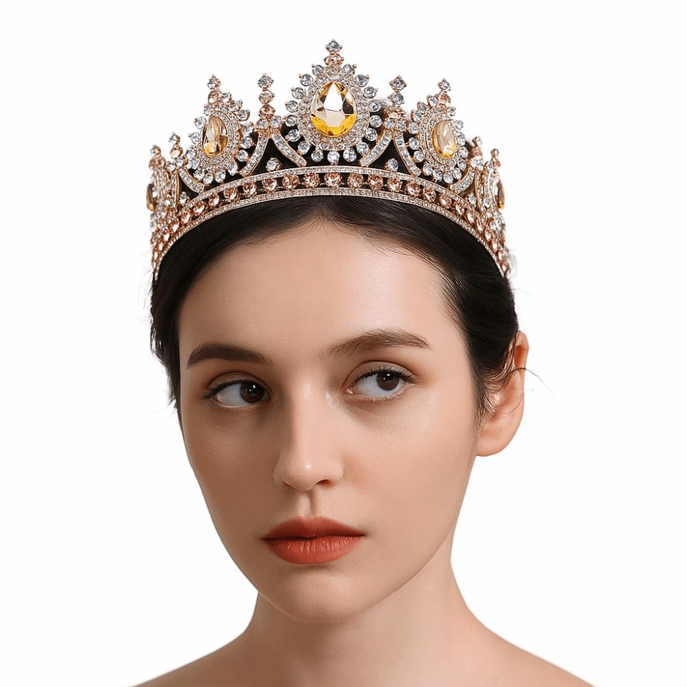 Multicolor Baroque Pageant Crown Luxury Wedding Crown Metal Queen Princess Tiara  Party Supplies