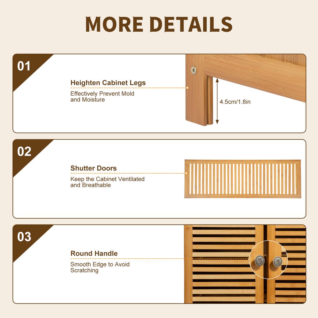 Modern 3-Door Shoe Cabinet with Storage Box, Bamboo Wood Organizer for Entrance Hall, Large Capacity Shoe Rack for Small Space