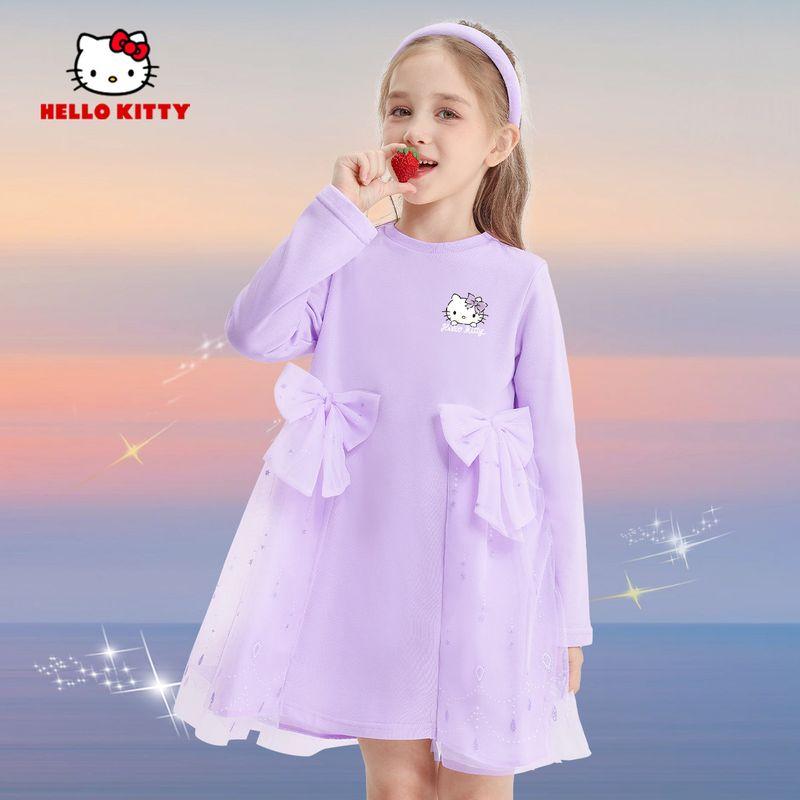 Hello Kitty Girls' Autumn Dress Princess Tulle Dress Preppy Style Little Girl Fashionable Dress Children's Autumn Clothing