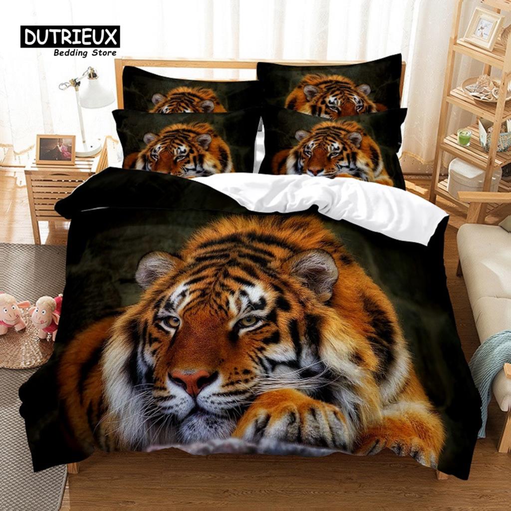 Running Tiger Bedding Set, 3Pcs Duvet Cover Set, Soft Comfortable Breathable Duvet Cover, For Bedroom Guest Room Decor