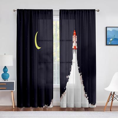 Cartoon Rakete Galaxie Mond Tüll Voile Vorhänge Weltraum Fenster Sheer Vorhang für Kinder Jungen Schlafzimmer Wohnzimmer Organza Drapierungen