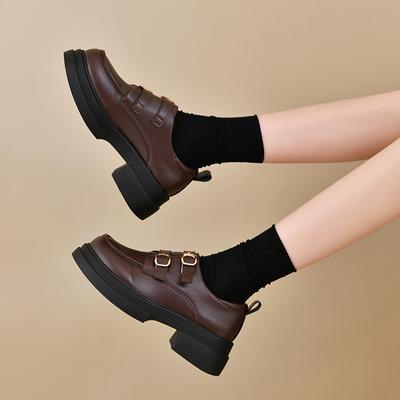 Round Toe Korean Shoes Female Footwear British Style Oxfords Women's Clogs Platform  Dress Retro Preppy Leather Cross