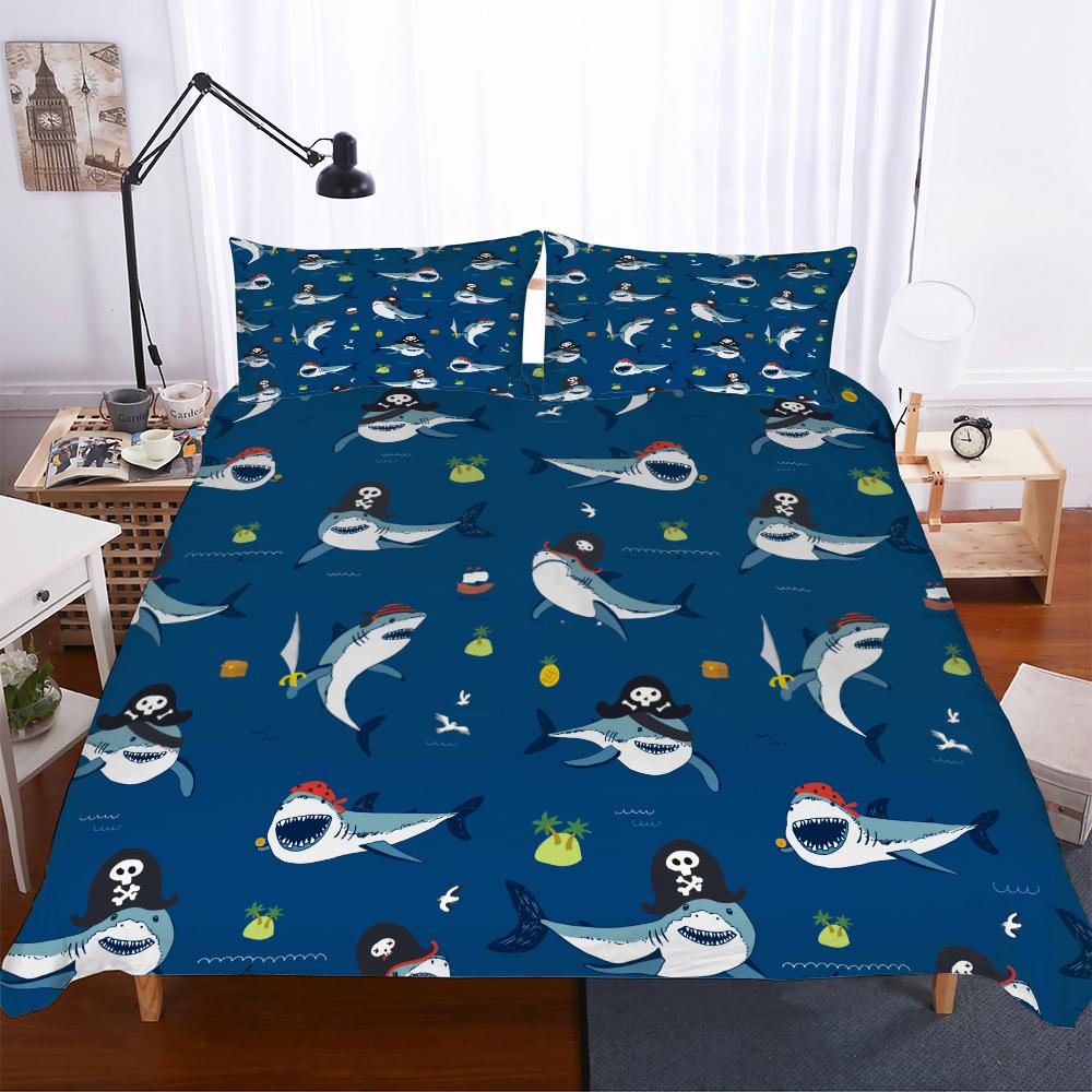 3D Print Red Blue Black Shark Whale Duvet Cover With Pillow Cover High Quality Soft Comforter Cover Bedding 100% Bamboo Fiber