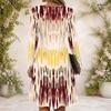 Women Criss Cross V Neck Long Sleeve Printed Fitted Curved Hem Dress