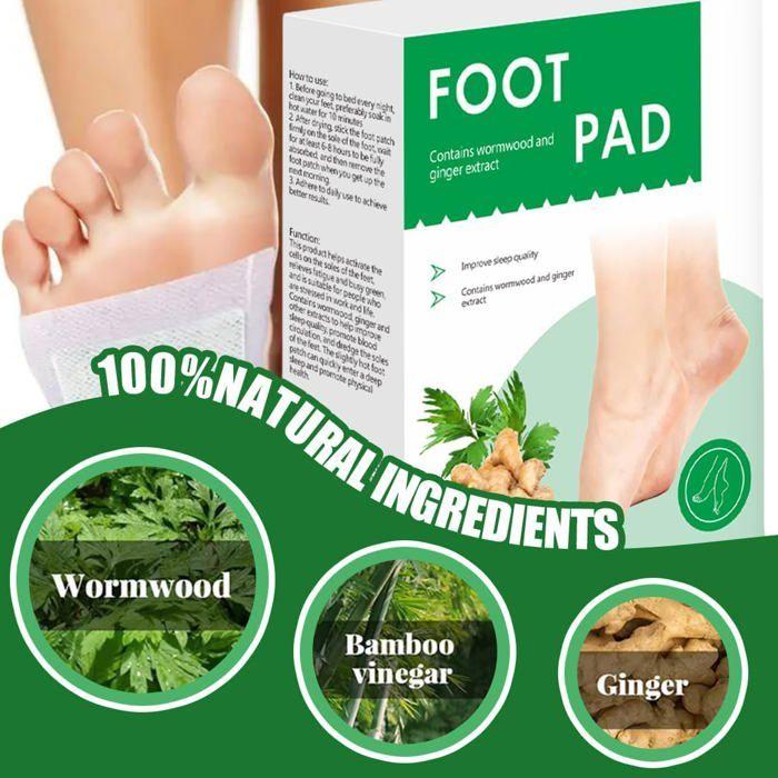 Patchs Détoxifiants Pieds , Patchs au Gingembre et Charbon de Bambou, Améliore le Sommeil et Réduit la Fatigue, 10 Patchs