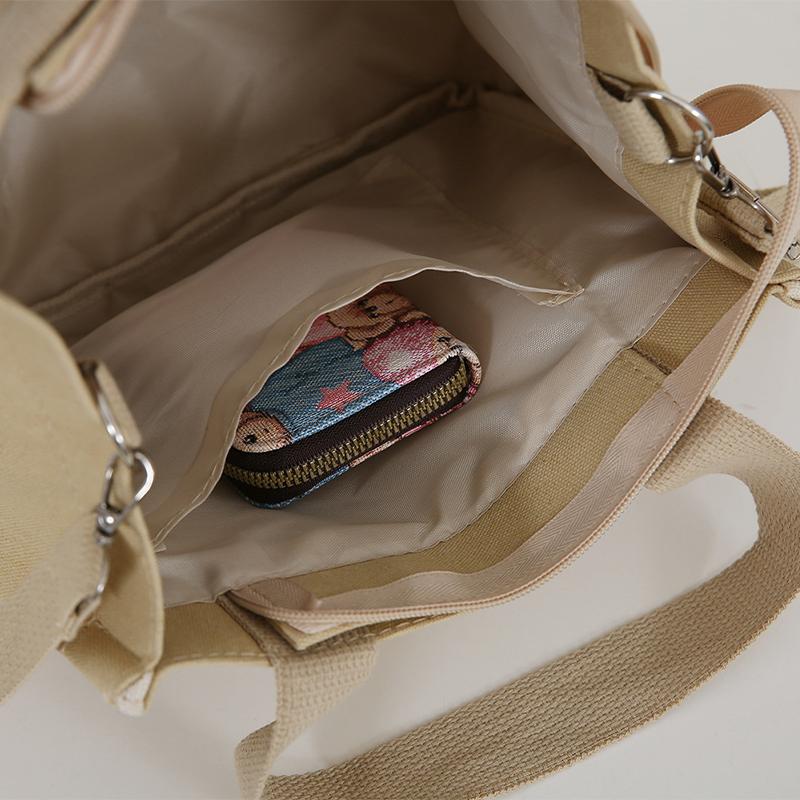 Cartoon Cute Bear Printed Pattern Canvas Tote Food Bag With Adjustable Shoulder Strap Hand Lunch Bag Canvas Bag Bento Bag