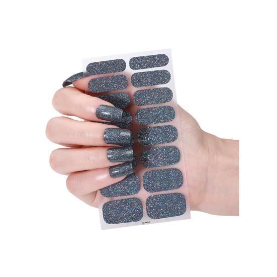 Glitter Nail Polish Strips with File Easy Apply Remove Self Adhesive Women Full Nail Sticker Home Manicure DIY Nail Art Decoration Wrap