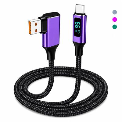 Right Angle USB-A To USB-C Cable 66W Fast Charging Digital Display Cable Phone Charging