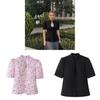 Elegant Polyester Short Sleeve Shirt With V Neck And Button Closure For Womens Fashion