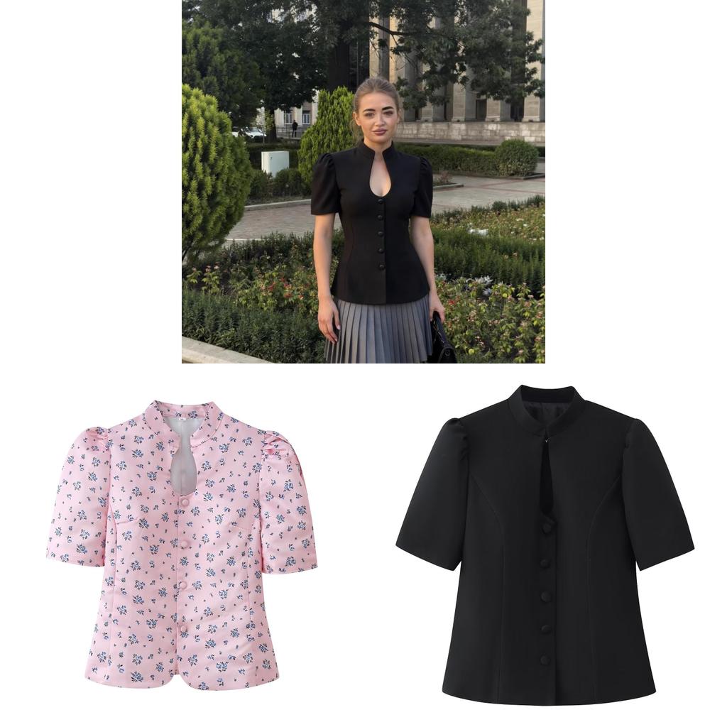 Elegant Polyester Short Sleeve Shirt With V Neck And Button Closure For Womens Fashion