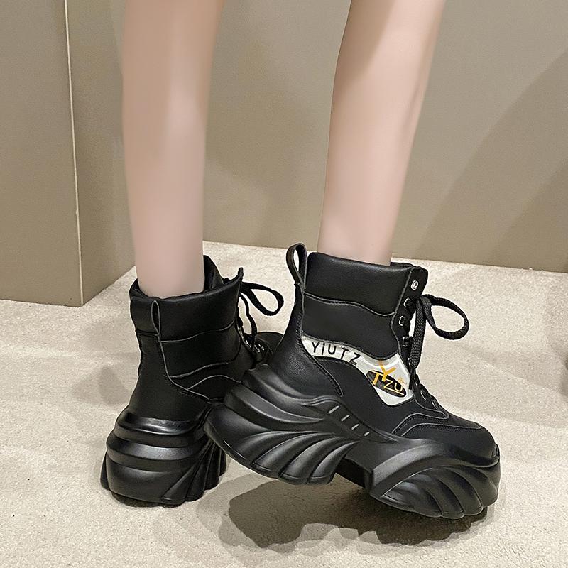 Fashion 2025 New Women Winter Flats Platform Sport Ankle Boots Pu Leather Lace Up Fashion Casual Walking Shoes Women Trend Comfort Boots