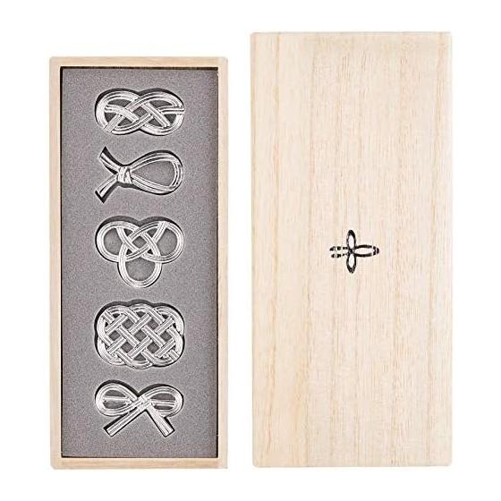 Nousaku Chopstick Rests - Musubi - Set of 5 [100% Tin] 501712 Mizuhiki Knot Motif, Tin, Antibacterial, Tableware, 5 Designs, Paulownia Box