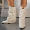 Fashion Fashion Wedge Heel Mid Calf Boots Women Autumn Winter Small Square Toe Fold Over Boots Woman Slip On PU Leather Botas Mujer 2025