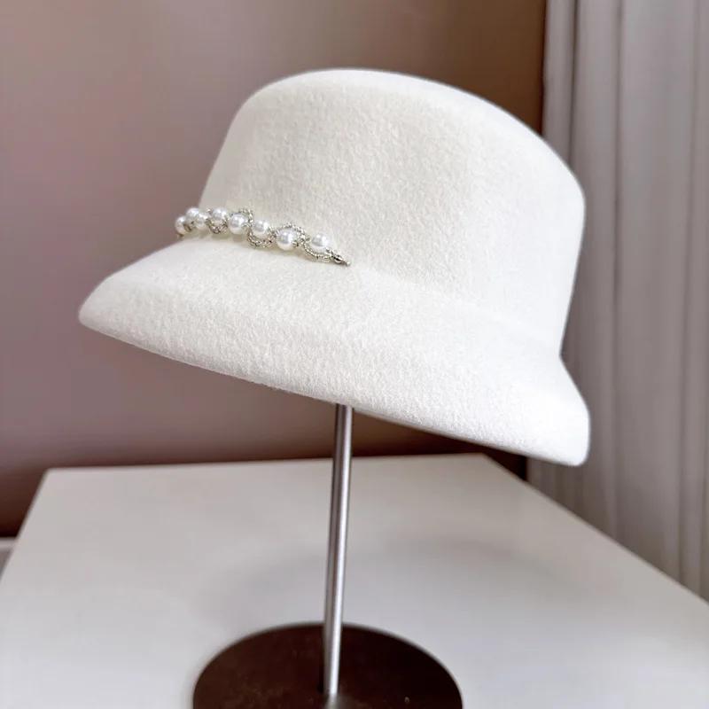 

Нежная и элегантная французская шляпка с абажуром и небольшим ароматом, модная блестящая жемчужная цепочка, женская банкетная шляпа-цилиндр M 56-58cm