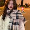 Retro Plaid Scarf for Girls Winter Ins Versatile Thickened Warm Long Shawl Dual Purpose Versatile Student Scarf