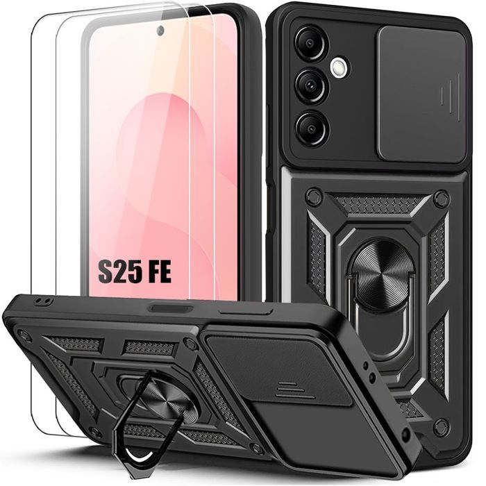 Coque de Protection - BOOLING - pour Samsung Galaxy S25 FE - Antichoc - Protection Caméra - Noir - avec 2 Verres Trempés